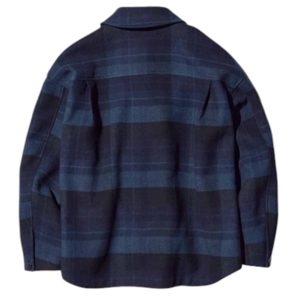 Uniqlo Women's Oversized Boxy Short Jacket Plaid Navy Blue Black Check Medium - Picture 2 of 13